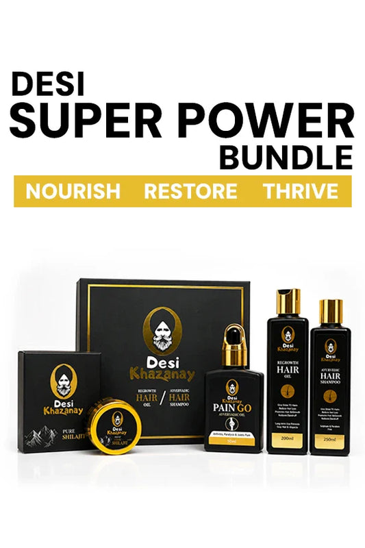 Desi Power Bundle – Original Shilajit, Joint Pain Oil & Hair Care